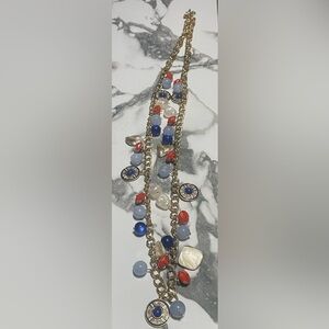 Gold and Blue Charm Long Necklace